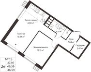 Планировка 2-комнатной квартиры, 46,59 м2