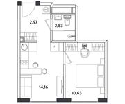 Планировка 2-комнатной квартиры, 30,59 м2