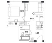 Планировка 2-комнатной квартиры, 31,14 м2