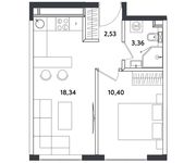 Планировка 2-комнатной квартиры, 34,63 м2