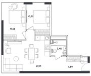 Планировка 3-комнатной квартиры, 57,76 м2