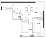 Планировка 3-комнатной квартиры, 59,37 м2