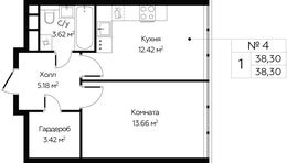 Планировка 1-комнатной квартиры, 38,3 м2