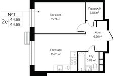 Планировка 2-комнатной квартиры, 44,68 м2