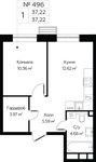 Планировка 1-комнатной квартиры, 37,22 м2