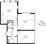 Планировка 3-комнатной квартиры, 69 м2