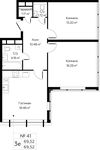 Планировка 3-комнатной квартиры, 69,52 м2