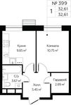 Планировка 1-комнатной квартиры, 32,61 м2