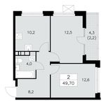 Планировка 2-комнатной квартиры, 49,7 м2