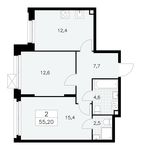 Планировка 2-комнатной квартиры, 55,2 м2