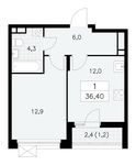 Планировка 1-комнатной квартиры, 36,4 м2
