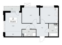 Планировка 2-комнатной квартиры, 55,6 м2