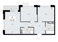 Планировка 2-комнатной квартиры, 55,3 м2