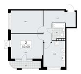 Планировка 2-комнатной квартиры, 59 м2