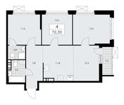 Планировка 4-комнатной квартиры, 72,3 м2