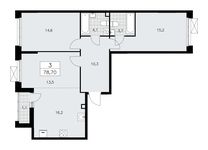 Планировка 3-комнатной квартиры, 78,7 м2