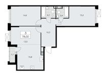 Планировка 3-комнатной квартиры, 78 м2