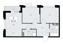 Планировка 2-комнатной квартиры, 56,4 м2