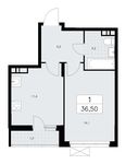 Планировка 1-комнатной квартиры, 36,5 м2