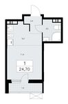 Планировка 1-комнатной квартиры, 24,7 м2