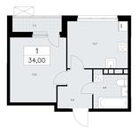 Планировка 1-комнатной квартиры, 34 м2