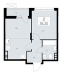 Планировка 2-комнатной квартиры, 36,3 м2