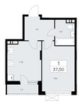 Планировка 1-комнатной квартиры, 37,5 м2