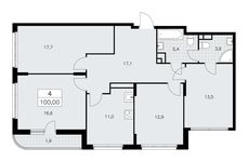 Планировка 4-комнатной квартиры, 100 м2
