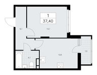 Планировка 1-комнатной квартиры, 37,4 м2