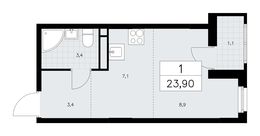 Планировка 1-комнатной квартиры, 23,9 м2