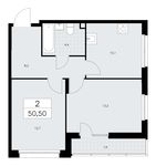 Планировка 2-комнатной квартиры, 50,5 м2