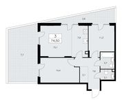 Планировка 3-комнатной квартиры, 74,5 м2
