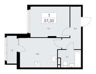 Планировка 1-комнатной квартиры, 37,3 м2