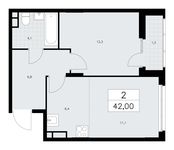 Планировка 2-комнатной квартиры, 42 м2