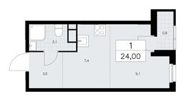 Планировка 1-комнатной квартиры, 24 м2