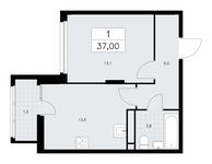 Планировка 1-комнатной квартиры, 37 м2