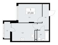 Планировка 1-комнатной квартиры, 37 м2
