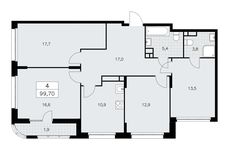 Планировка 4-комнатной квартиры, 99,7 м2