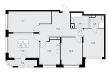 Планировка 4-комнатной квартиры, 99,7 м2