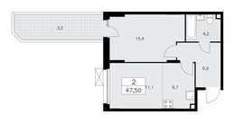 Планировка 2-комнатной квартиры, 47,5 м2
