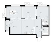 Планировка 4-комнатной квартиры, 72,9 м2