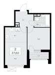 Планировка 2-комнатной квартиры, 37,6 м2