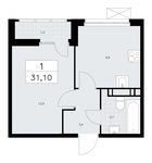 Планировка 1-комнатной квартиры, 31,1 м2
