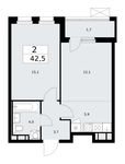 Планировка 2-комнатной квартиры, 42,5 м2