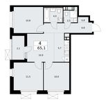 Планировка 4-комнатной квартиры, 65,1 м2