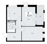 Планировка 2-комнатной квартиры, 52 м2