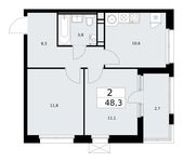 Планировка 2-комнатной квартиры, 48,3 м2