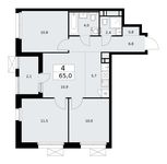 Планировка 4-комнатной квартиры, 65 м2
