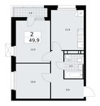 Планировка 2-комнатной квартиры, 49,9 м2