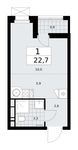 Планировка 1-комнатной квартиры, 22,7 м2